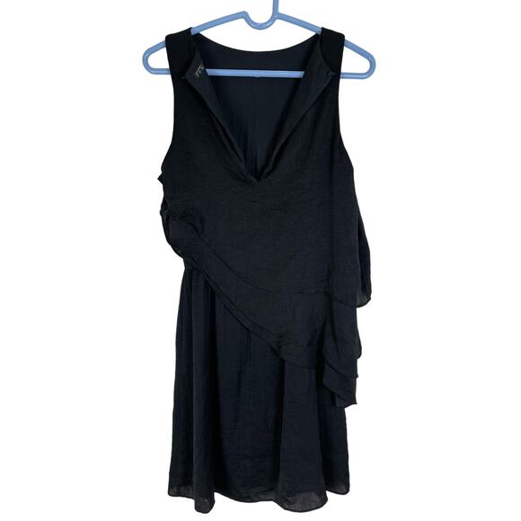 Zara black layered asymmetrical ruffled sleeveless knee length dress size Small - Picture 2 of 5